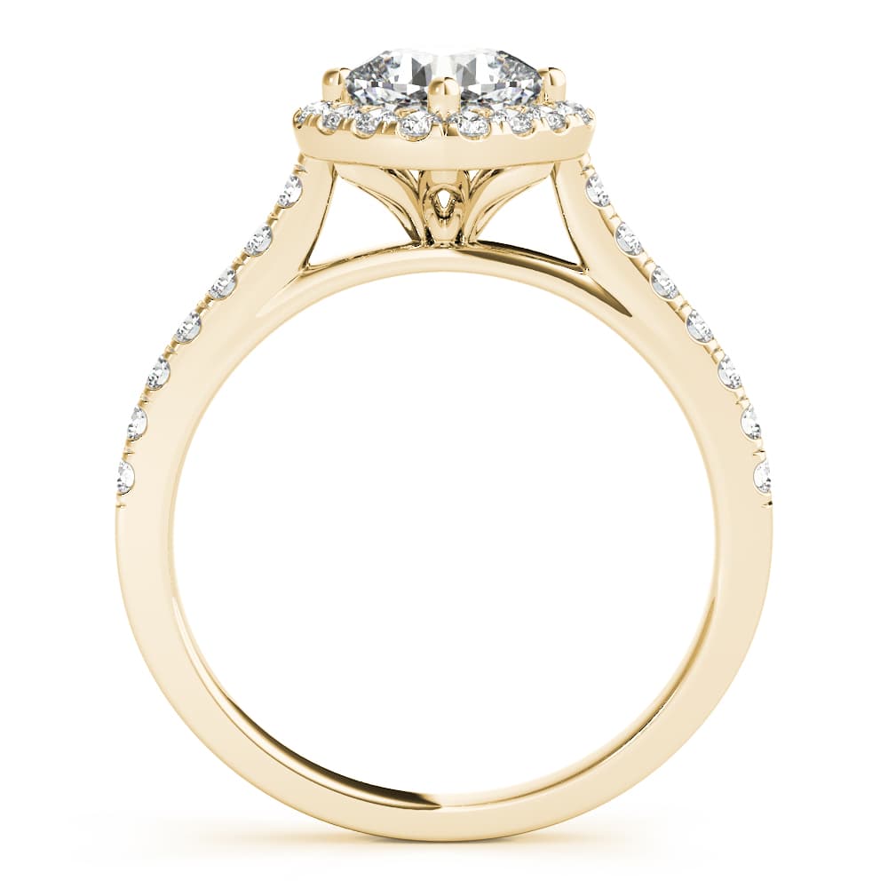 Single Row Accented Halo Engagement Ring, style 50982, Side view in yellow gold