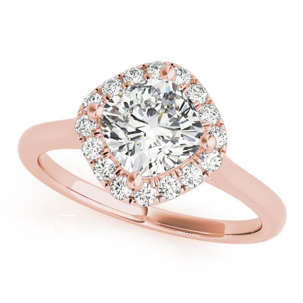 Solitaire Halo Cushion Engagement Ring, style 50983, Front view in rose gold