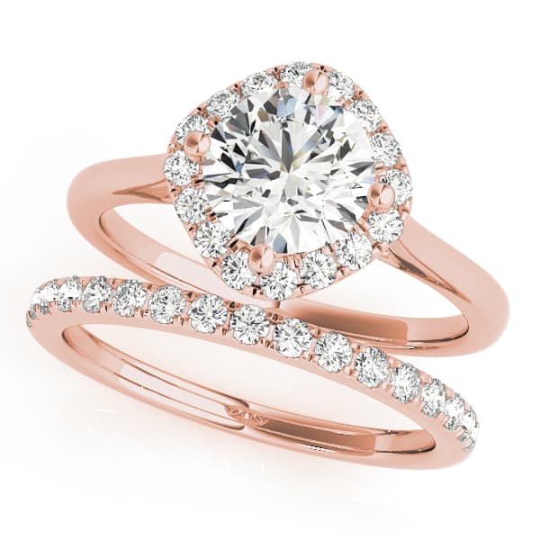 Solitaire Halo Cushion Engagement Ring, style 50983, On hand view in rose gold