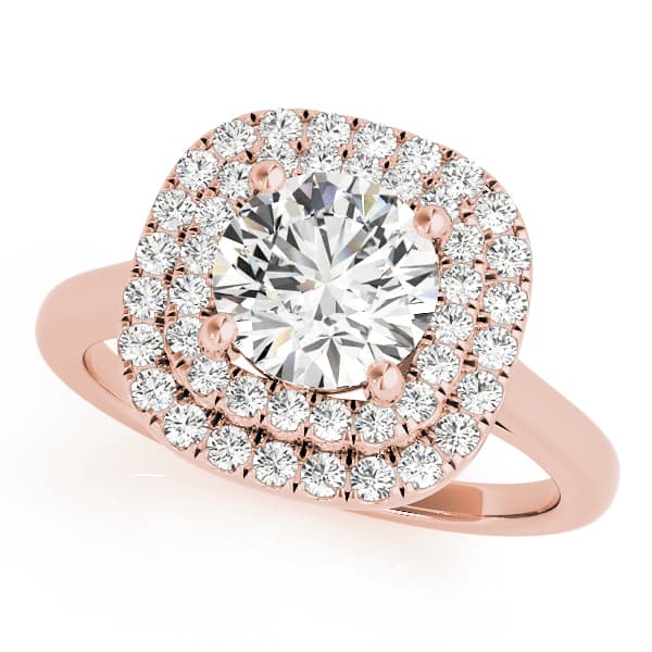 Round Double Halo Engagement Ring, style 50985, Front view in rose gold