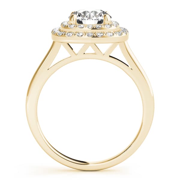 Round Double Halo Engagement Ring, style 50985, Side view in yellow gold