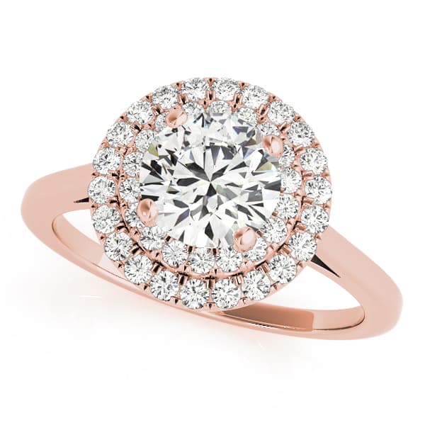 Round Double Halo Engagement Ring, style 50987, Front view in rose gold