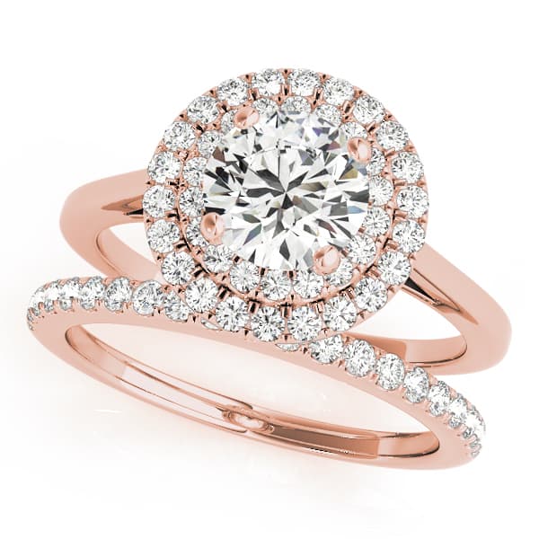 Round Double Halo Engagement Ring, style 50987, On hand view in rose gold