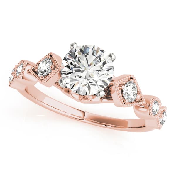 Vintage Milgrain Engagement Ring, style 50988, Front view in rose gold