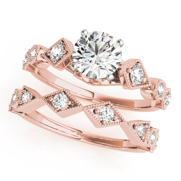 Vintage Milgrain Engagement Ring, style 50988, On hand view in rose gold