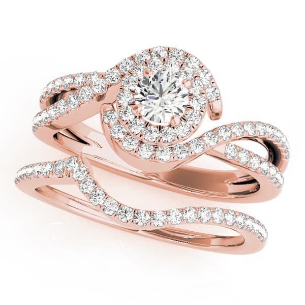 Bypass Twisted Shank Halo Engagement Ring, style 50989, On hand view in rose gold