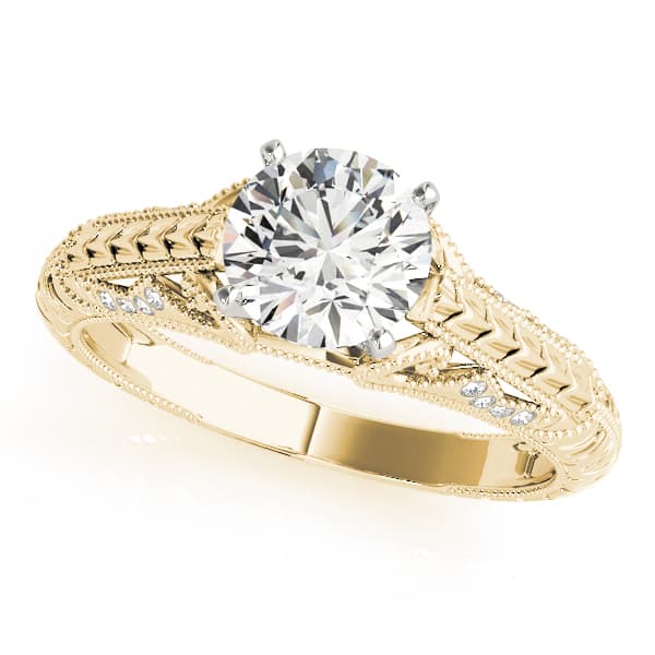 Vintage Filigree Milgrain Engagement Ring, style 50991, Front view in yellow gold