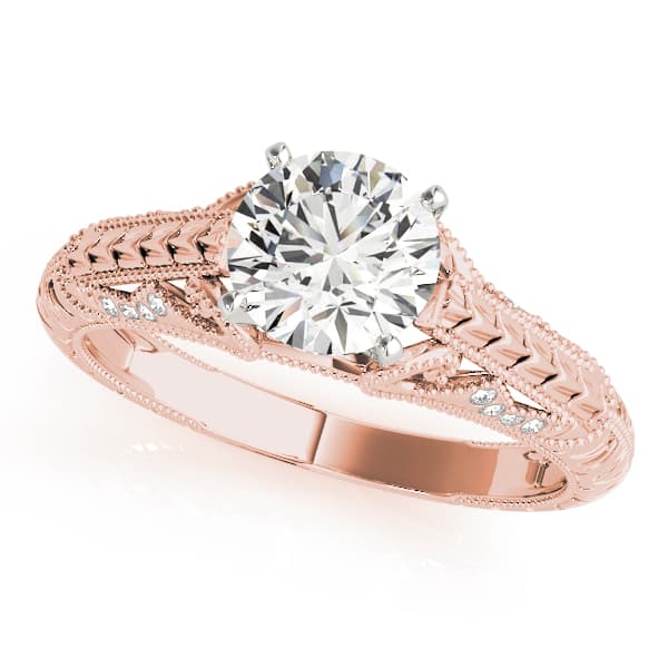 Vintage Filigree Milgrain Engagement Ring, style 50991, Front view in rose gold
