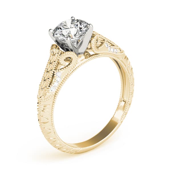 Vintage Filigree Milgrain Engagement Ring, style 50991, Angle view in yellow gold