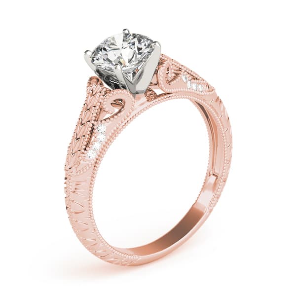 Vintage Filigree Milgrain Engagement Ring, style 50991, Angle view in rose gold