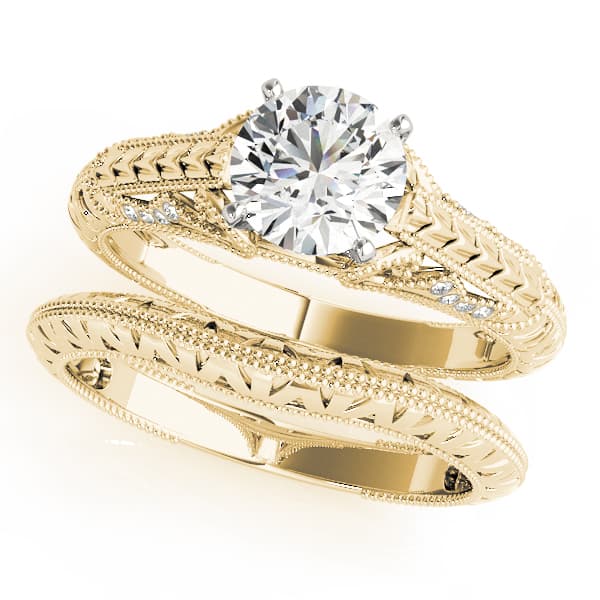 Vintage Filigree Milgrain Engagement Ring, style 50991, On hand view in yellow gold
