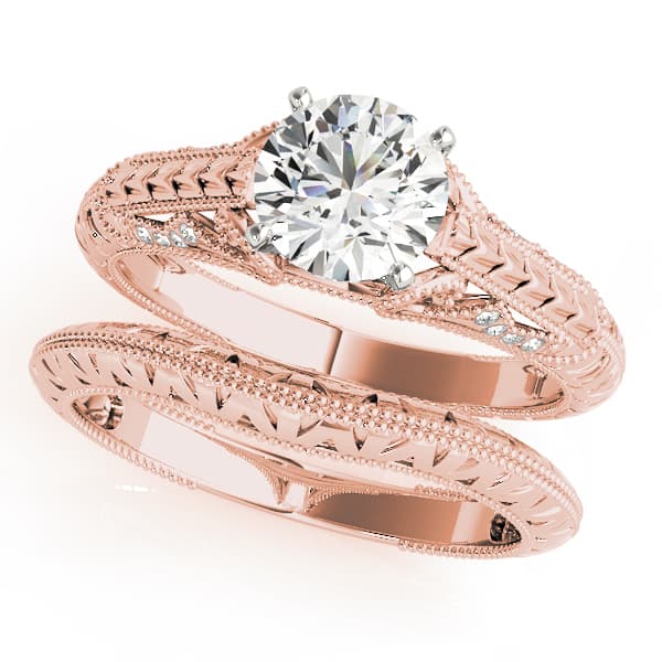 Vintage Filigree Milgrain Engagement Ring, style 50991, On hand view in rose gold