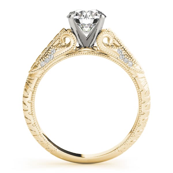 Vintage Filigree Milgrain Engagement Ring, style 50991, Side view in yellow gold