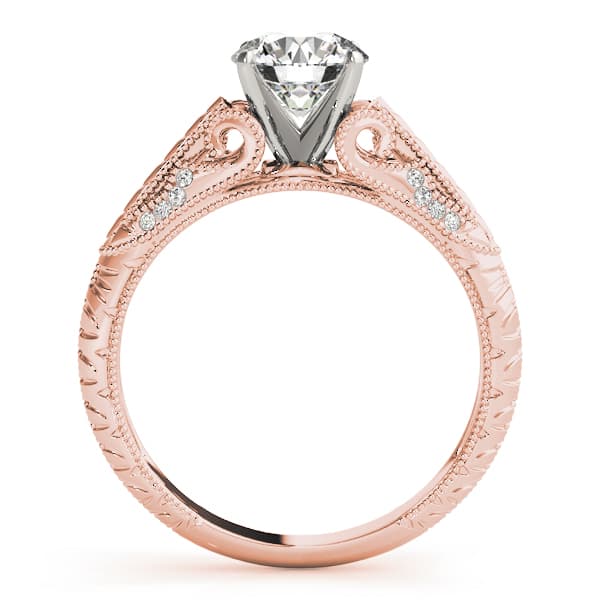 Vintage Filigree Milgrain Engagement Ring, style 50991, Side view in rose gold
