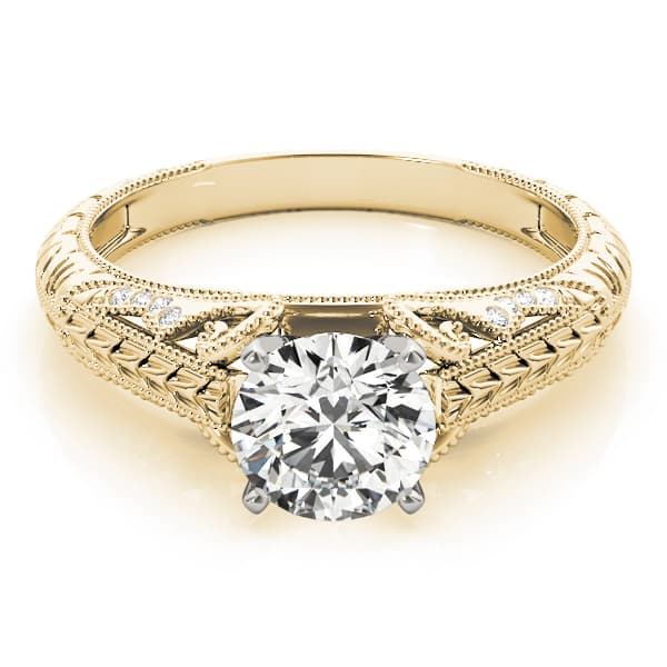 Vintage Filigree Milgrain Engagement Ring, style 50991, Top view in yellow gold