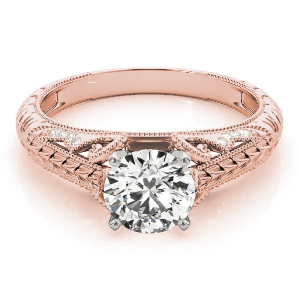 Vintage Filigree Milgrain Engagement Ring, style 50991, Top view in rose gold