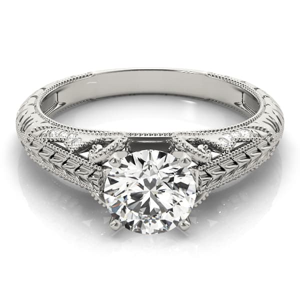 Vintage Filigree Milgrain Engagement Ring, style 50991, Top view in white gold or platinum