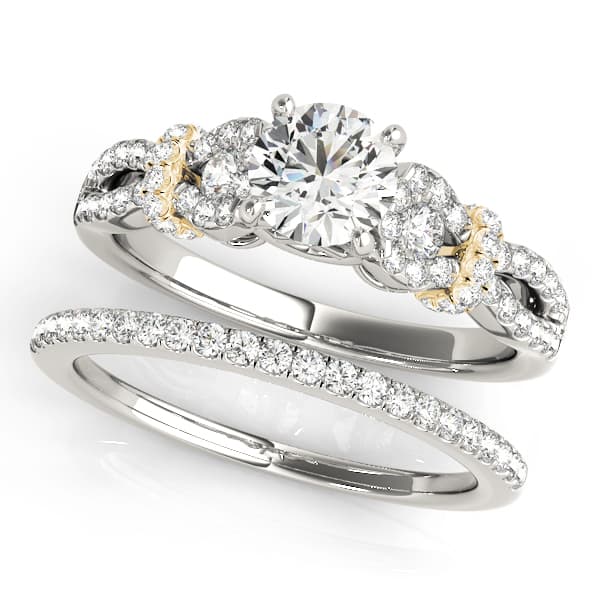 Infinity Split Shank Cluster Sides Engagement Ring, style 50996, On hand view in yellow gold