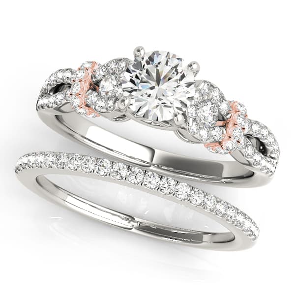 Infinity Split Shank Cluster Sides Engagement Ring, style 50996, On hand view in rose gold