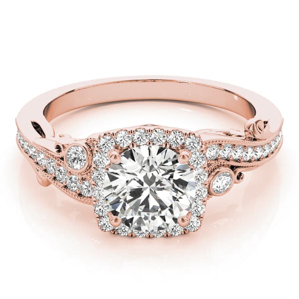 Antique Engagement Ring, style 51001, On hand view in rose gold