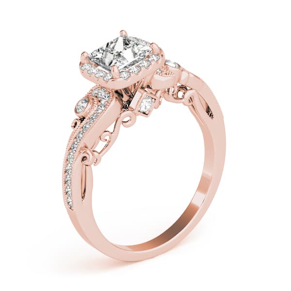 Antique Engagement Ring, style 51002, Angle view in rose gold
