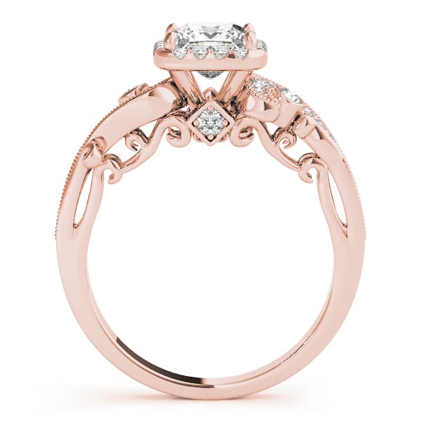 Antique Engagement Ring, style 51002, Side view in rose gold
