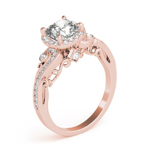 Antique Engagement Ring, style 51005, Angle view in rose gold