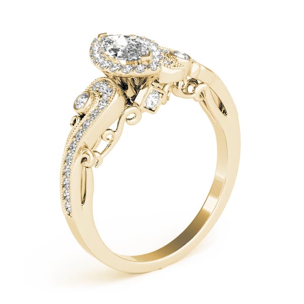 Antique Engagement Ring, style 51007, Angle view in yellow gold