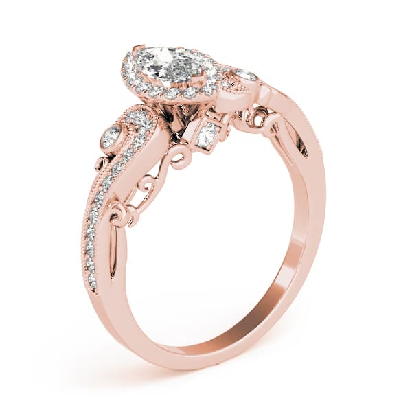 Antique Engagement Ring, style 51007, Angle view in rose gold