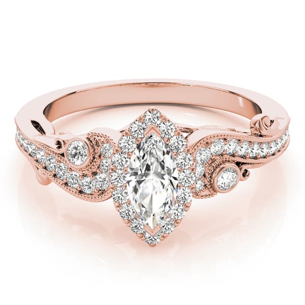 Antique Engagement Ring, style 51007, On hand view in rose gold
