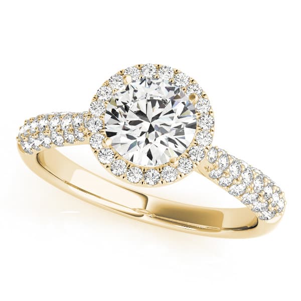 Multi-Row Pavé Halo Engagement Ring, style 51008, Front view in yellow gold