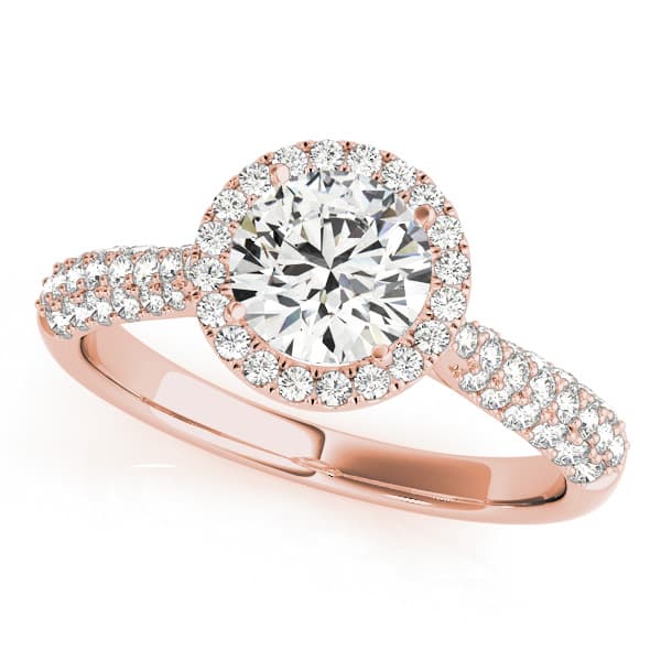 Multi-Row Pavé Halo Engagement Ring, style 51008, Front view in rose gold