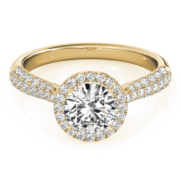 Multi-Row Pavé Halo Engagement Ring, style 51008, Top view in yellow gold