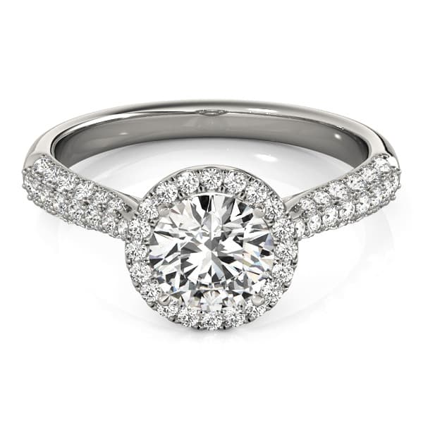 Multi-Row Pavé Halo Engagement Ring, style 51008, Top view in white gold or platinum