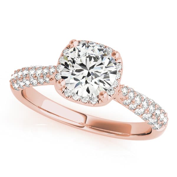 Round Halo Pavé Engagement Ring, style 51009, Front view in rose gold