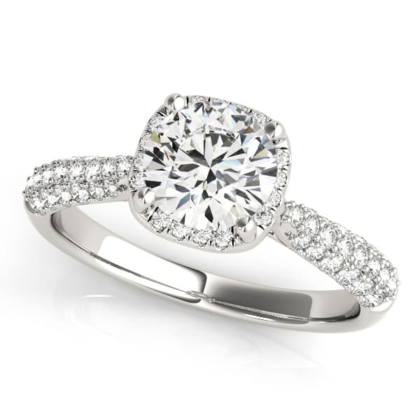 Round Halo Pavé Engagement Ring — style 51009 in 10k White Gold