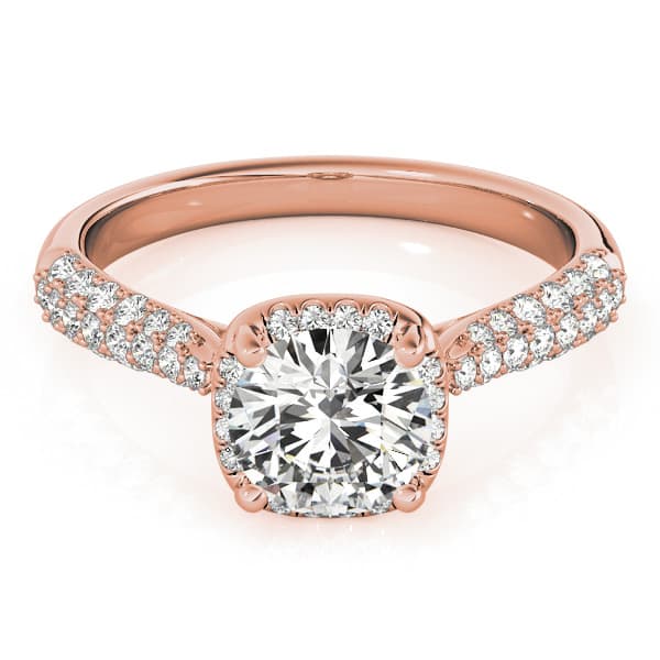 Round Halo Pavé Engagement Ring, style 51009, On hand view in rose gold