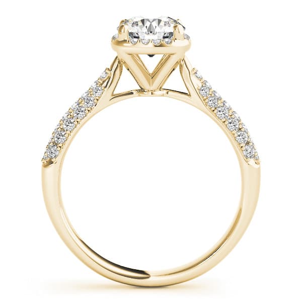 Round Halo Pavé Engagement Ring, style 51009, Side view in yellow gold