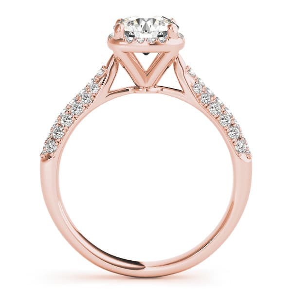 Round Halo Pavé Engagement Ring, style 51009, Side view in rose gold