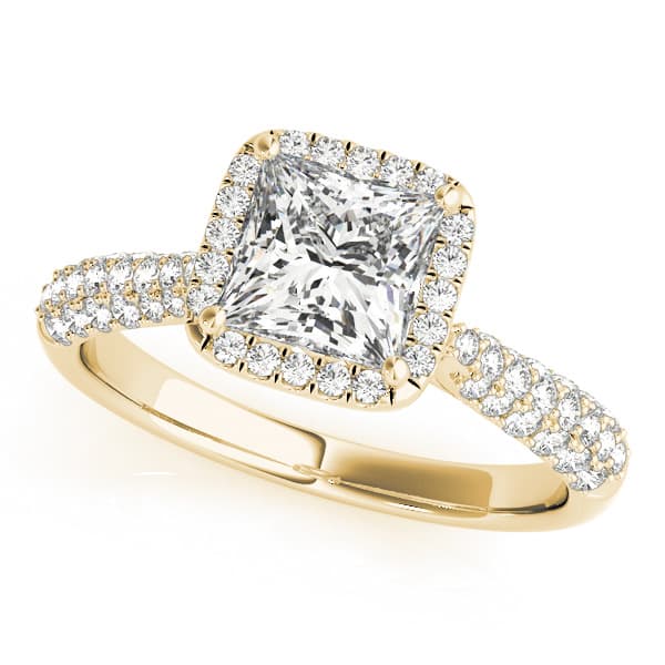 Multi-Row Pavé Halo Engagement Ring, style 51010, Front view in yellow gold