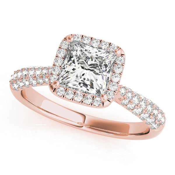 Multi-Row Pavé Halo Engagement Ring, style 51010, Front view in rose gold