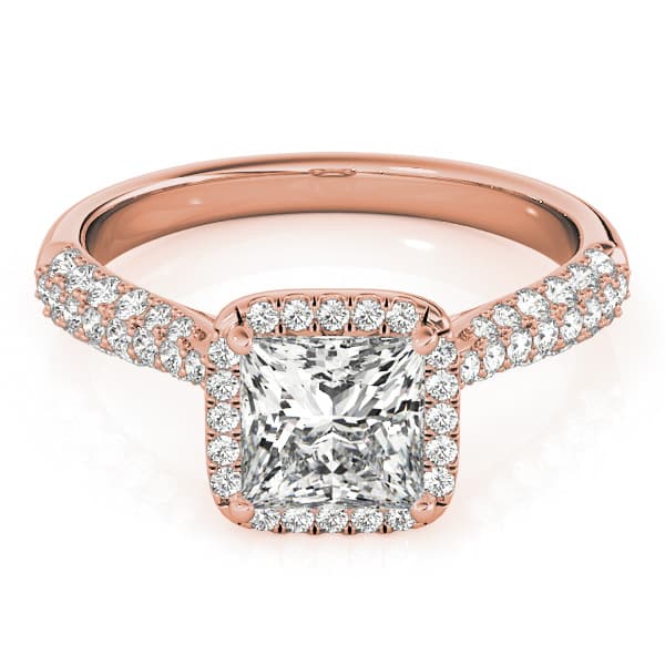 Multi-Row Pavé Halo Engagement Ring, style 51010, On hand view in rose gold