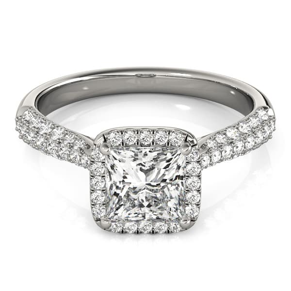 Multi-Row Pavé Halo Engagement Ring, style 51010, Top view in white gold or platinum