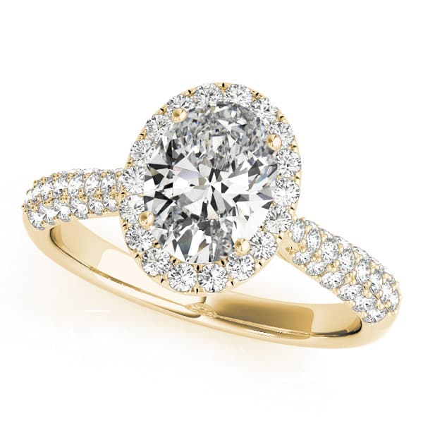Multi-Row Pavé Halo Oval Engagement Ring, style 51011, Front view in yellow gold
