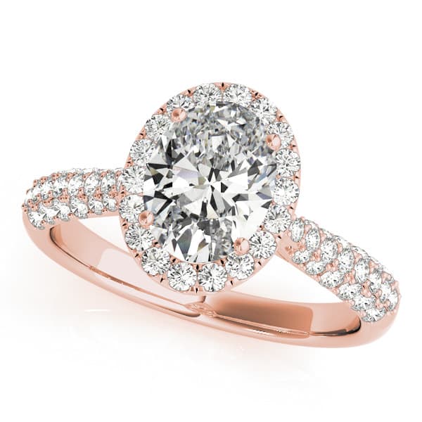 Multi-Row Pavé Halo Oval Engagement Ring, style 51011, Front view in rose gold