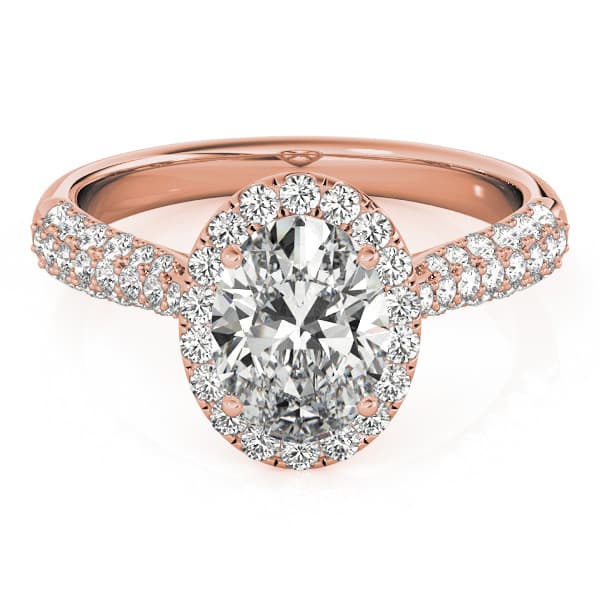 Multi-Row Pavé Halo Oval Engagement Ring, style 51011, On hand view in rose gold