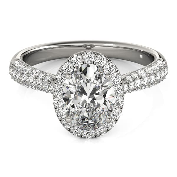Multi-Row Pavé Halo Oval Engagement Ring, style 51011, Top view in white gold or platinum