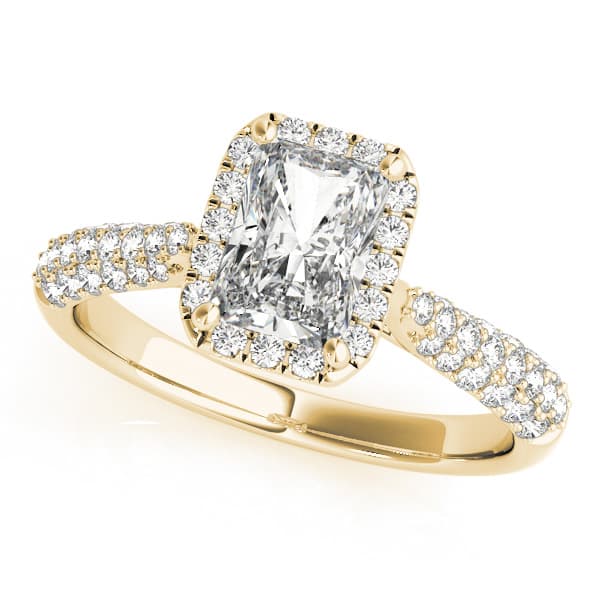 Multi-Row Pavé Halo Emerald Engagement Ring, style 51012, Front view in yellow gold