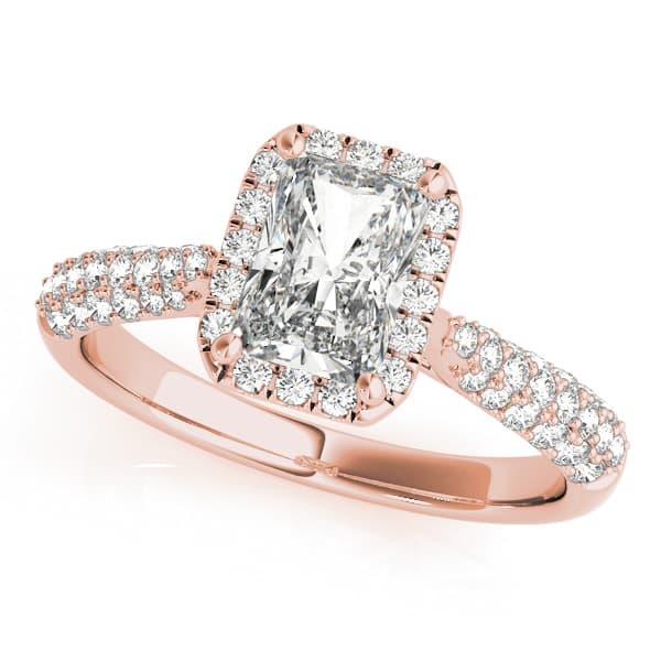 Multi-Row Pavé Halo Emerald Engagement Ring, style 51012, Front view in rose gold