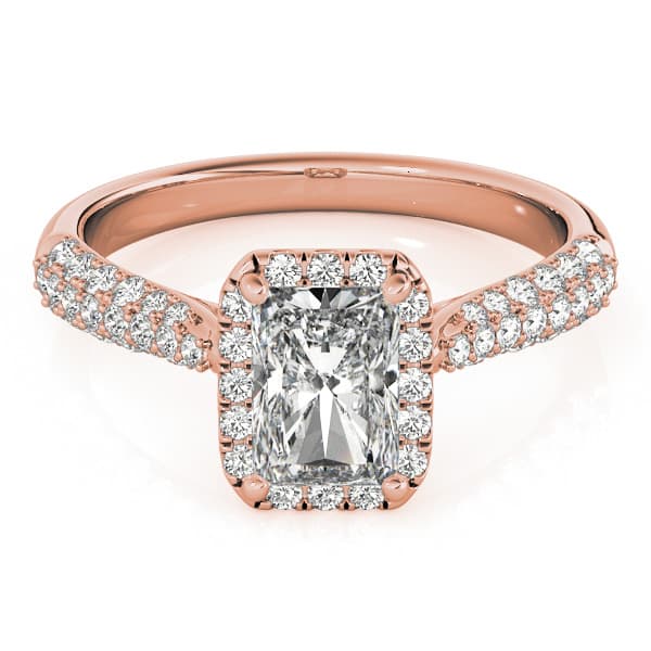 Multi-Row Pavé Halo Emerald Engagement Ring, style 51012, On hand view in rose gold